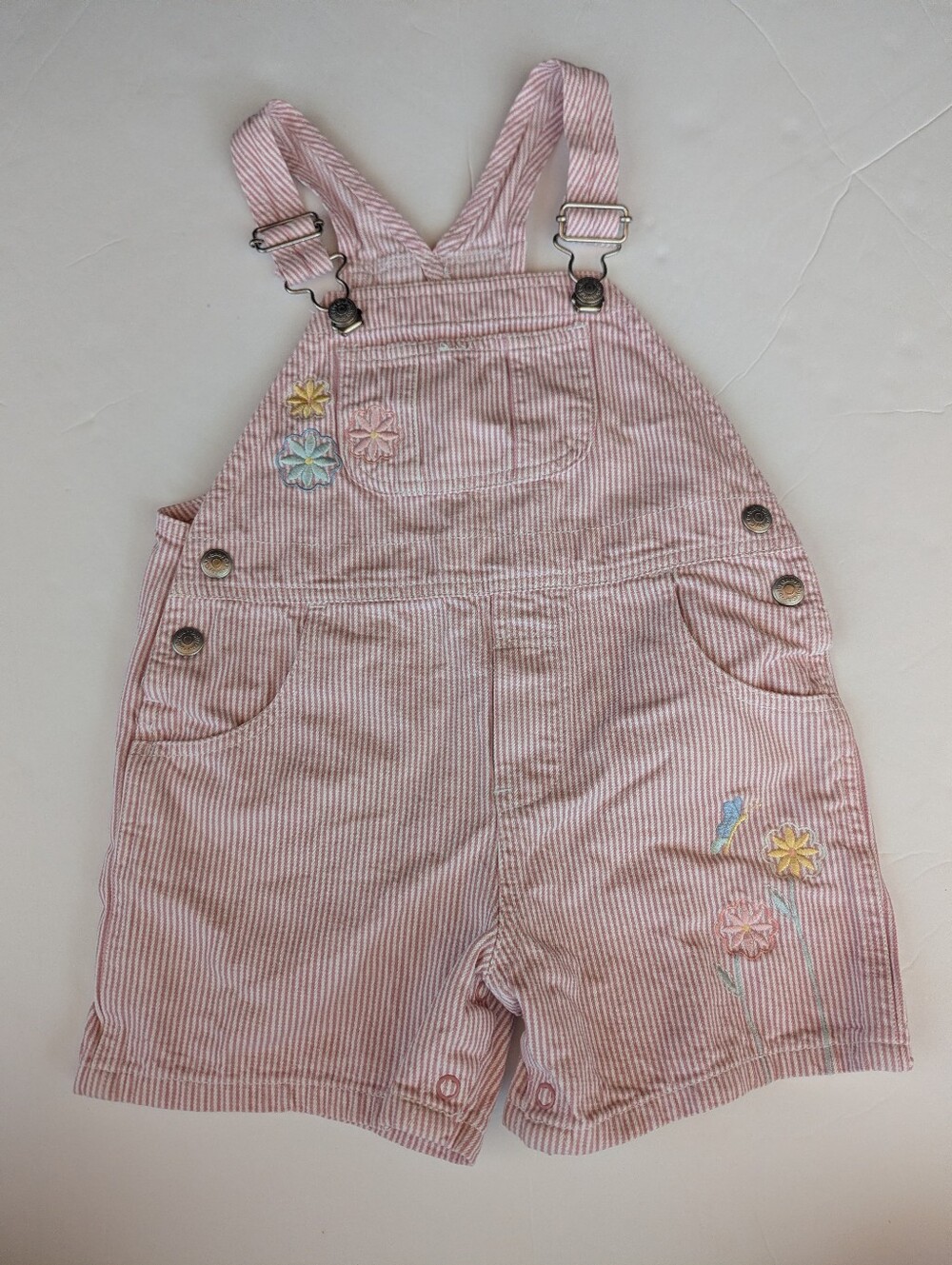Vtg Y2K Baby Gap Pink Engineer Embroidered Shortalls 3T Girls Butterfly Flowers